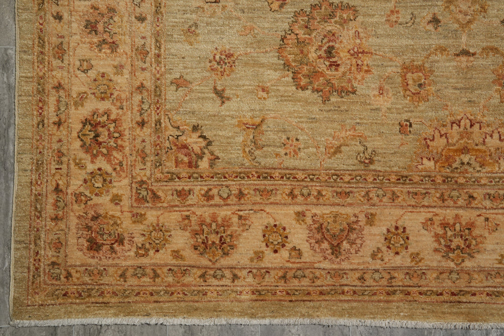 6.5 x 9.7 Quality Natural Wool Handmade Ziglar Agra Rug Green Gold #F-6434