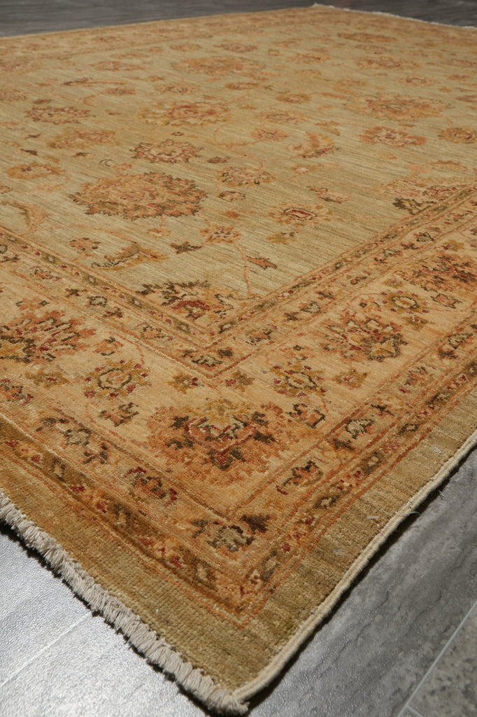 6.5 x 9.7 Quality Natural Wool Handmade Ziglar Agra Rug Green Gold #F-6434