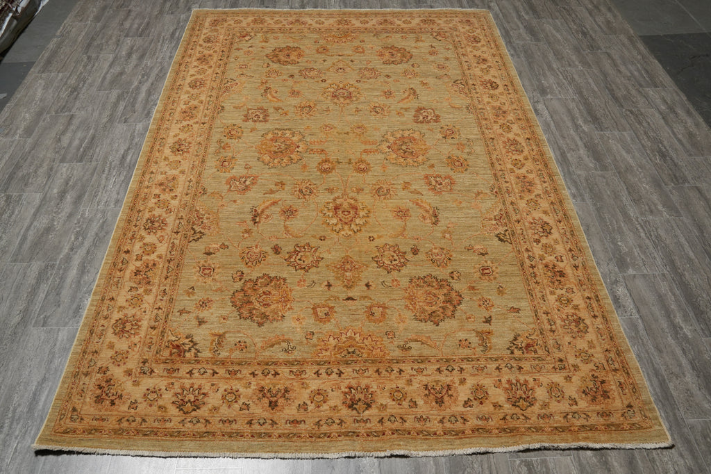6.5 x 9.7 Quality Natural Wool Handmade Ziglar Agra Rug Green Gold #F-6434