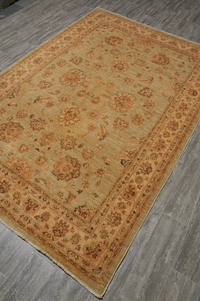 6.5 x 9.7 Quality Natural Wool Handmade Ziglar Agra Rug Green Gold #F-6434