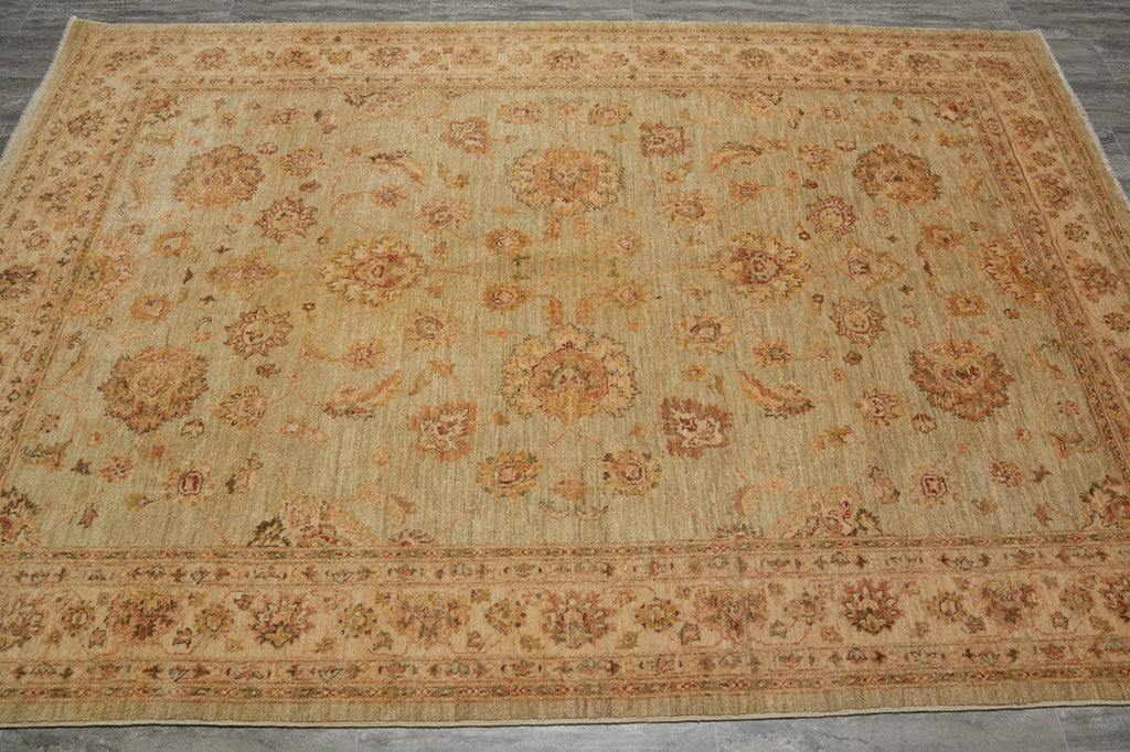 6.5 x 9.7 Quality Natural Wool Handmade Ziglar Agra Rug Green Gold #F-6434