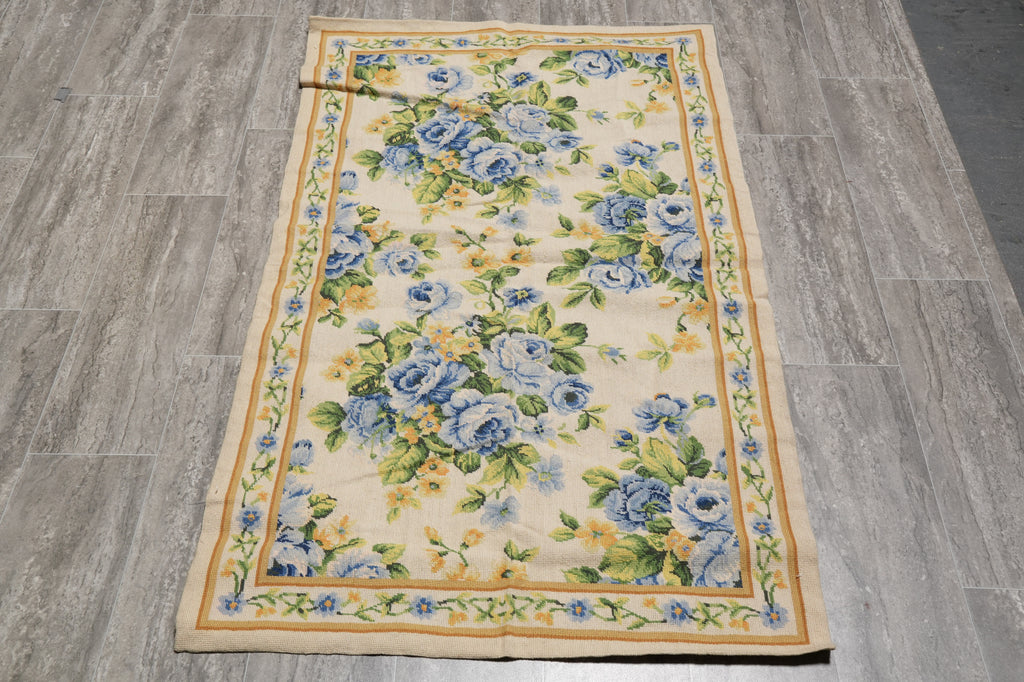 3 x 5 Beautiful French Floral Needle Point Rug Sale #F-4642