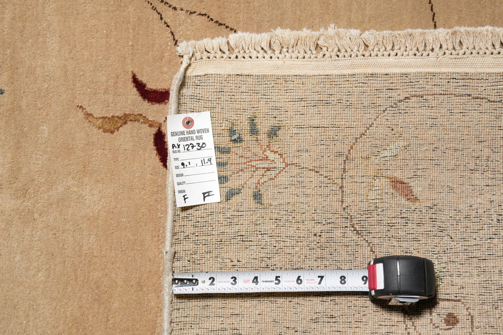 9.1 x 11.9 Great Quality Wool And Silk Hand-Knotted TransitionalL Rug Neutral #PIX-12730