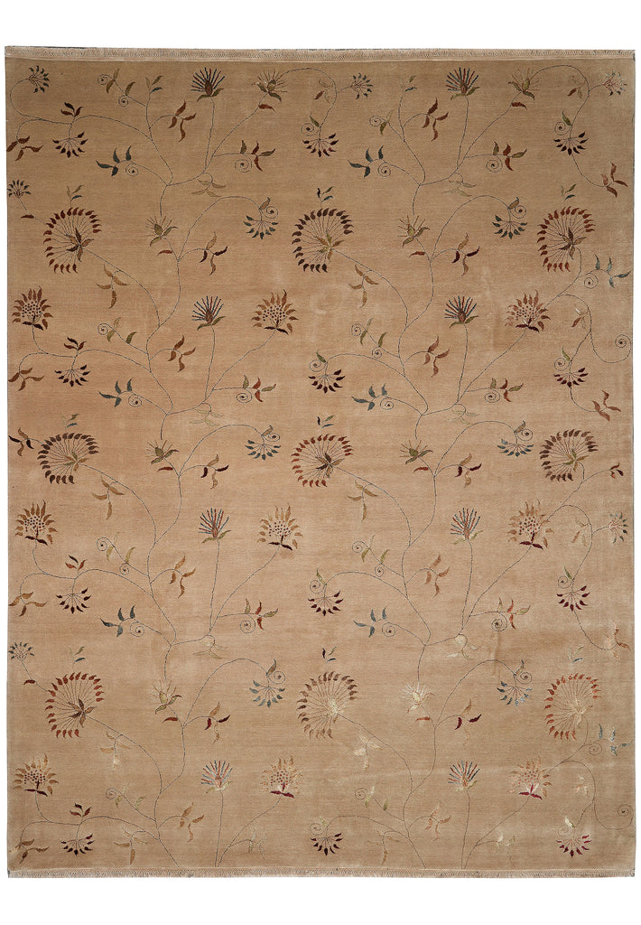 9.1 x 11.9 Great Quality Wool And Silk Hand-Knotted TransitionalL Rug Neutral #PIX-12730