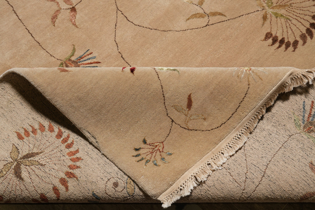 9.1 x 11.9 Great Quality Wool And Silk Hand-Knotted TransitionalL Rug Neutral #PIX-12730