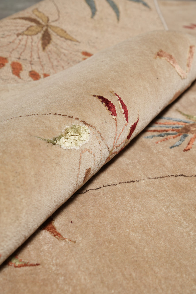 9.1 x 11.9 Great Quality Wool And Silk Hand-Knotted TransitionalL Rug Neutral #PIX-12730