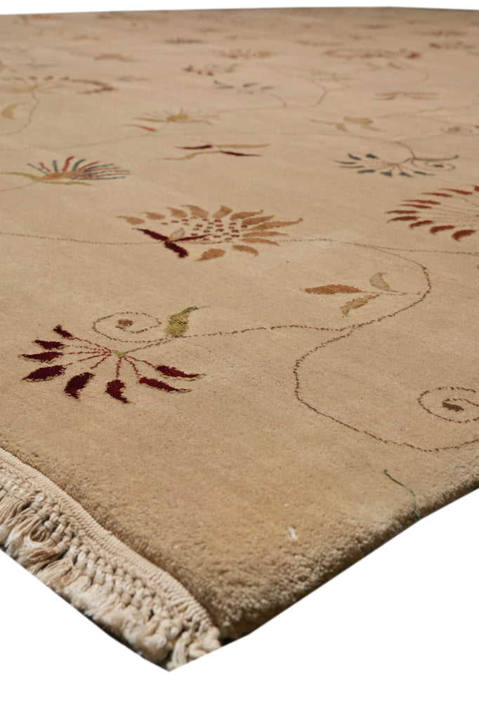 9.1 x 11.9 Great Quality Wool And Silk Hand-Knotted TransitionalL Rug Neutral #PIX-12730