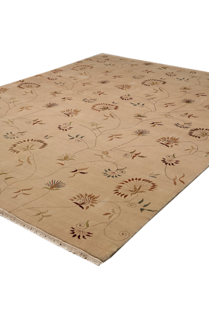 9.1 x 11.9 Great Quality Wool And Silk Hand-Knotted TransitionalL Rug Neutral #PIX-12730