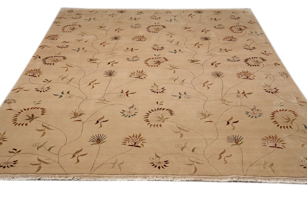 9.1 x 11.9 Great Quality Wool And Silk Hand-Knotted TransitionalL Rug Neutral #PIX-12730