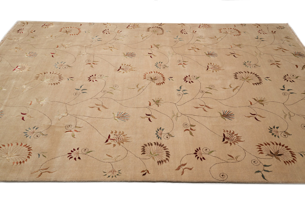 9.1 x 11.9 Great Quality Wool And Silk Hand-Knotted TransitionalL Rug Neutral #PIX-12730