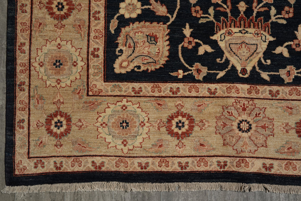 6.8 x 9.6 BLACK Transitional Ziegler Chobi Peshawar Rug, NATURAL NEAT WOOL -Pakistan #PIX-13995