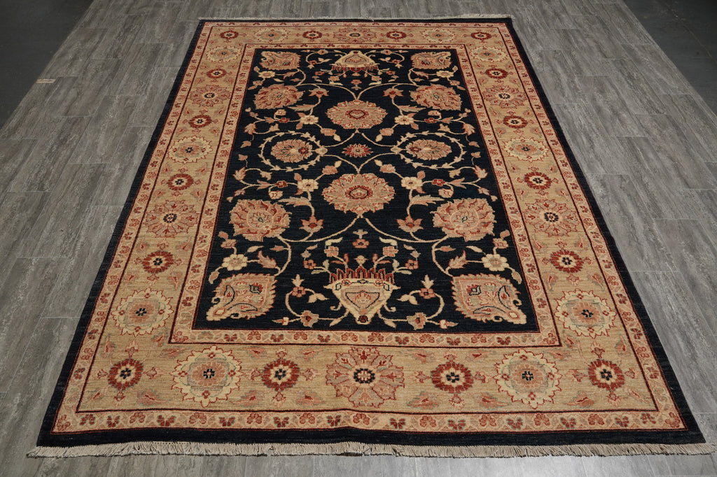6.8 x 9.6 BLACK Transitional Ziegler Chobi Peshawar Rug, NATURAL NEAT WOOL -Pakistan #PIX-13995