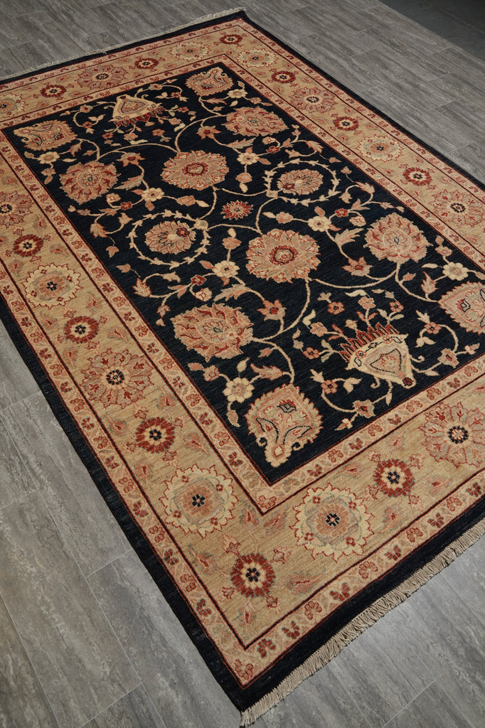6.8 x 9.6 BLACK Transitional Ziegler Chobi Peshawar Rug, NATURAL NEAT WOOL -Pakistan #PIX-13995