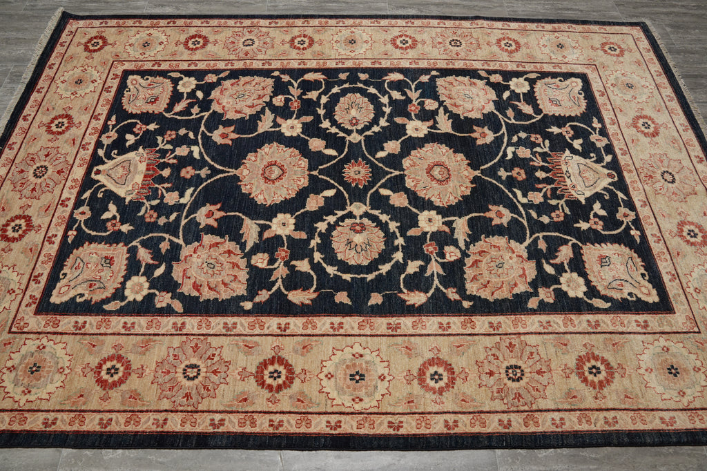 6.8 x 9.6 BLACK Transitional Ziegler Chobi Peshawar Rug, NATURAL NEAT WOOL -Pakistan #PIX-13995
