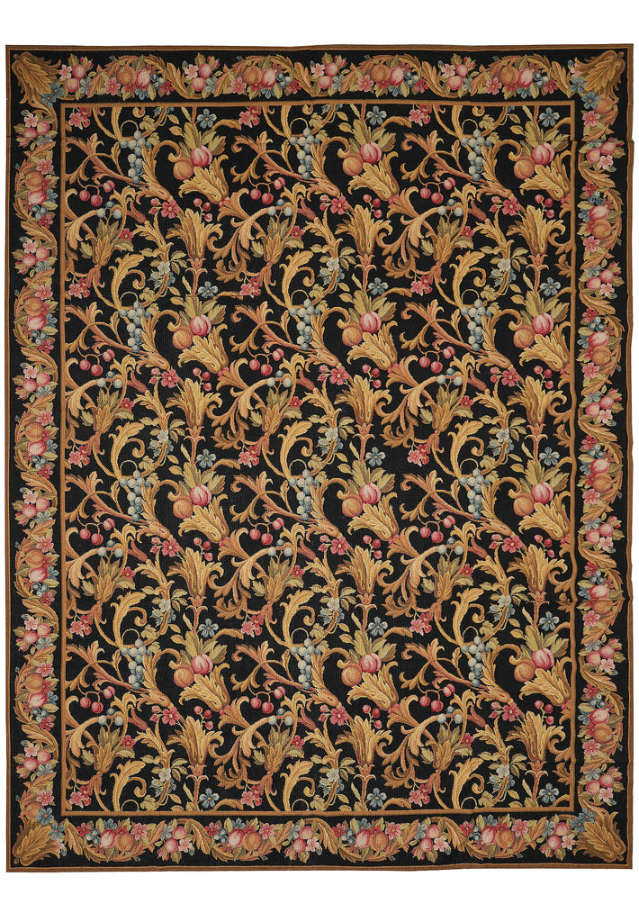 8.8 x 11.8 Black French English Floral Needle Point Rug Sale