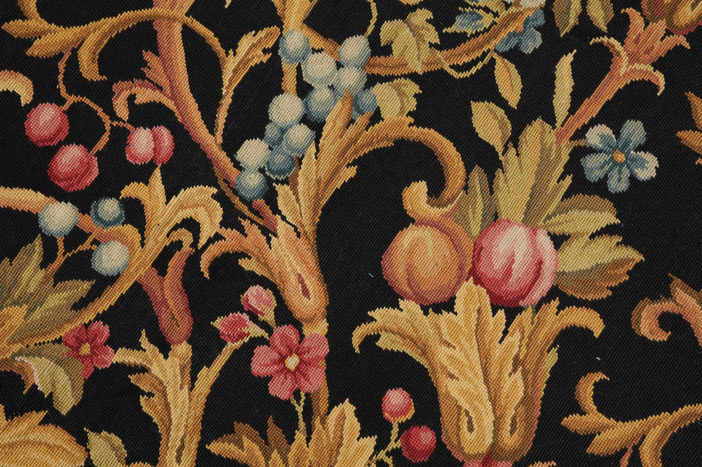 8.8 x 11.8 Black French English Floral Needle Point Rug Sale #S10-1408