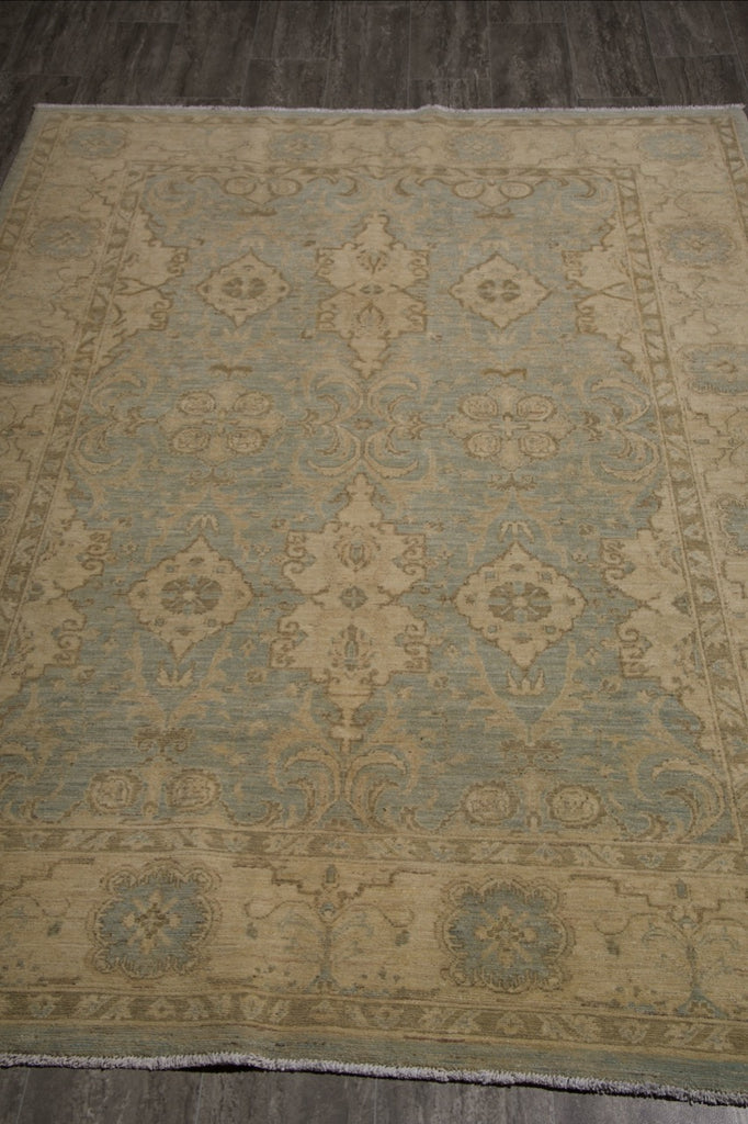 5.5 x 7.4 Light Teal Blue New Ziglar Hand-knotted  Rug Antique Reproduction  #B-77569