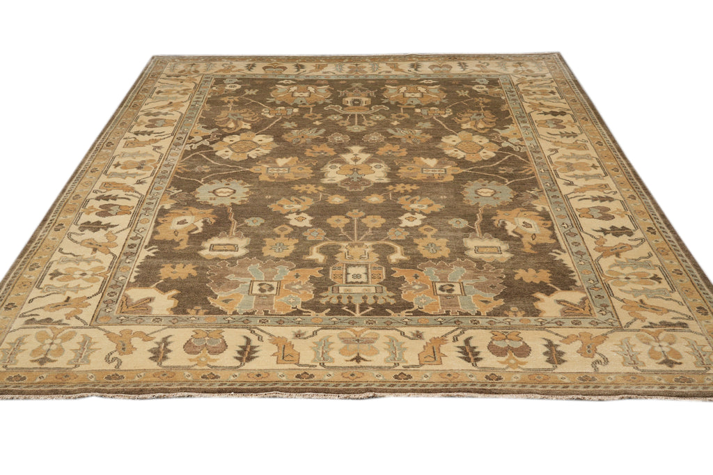 9.3 x 12.2 Natural Wool New Handmade Oushak Rug Neutral Brown #B-70744
