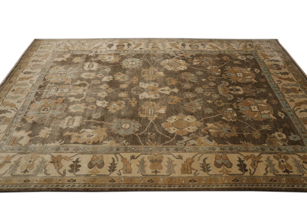 9.3 x 12.2 Natural Wool New Handmade Oushak Rug Neutral Brown #B-70744