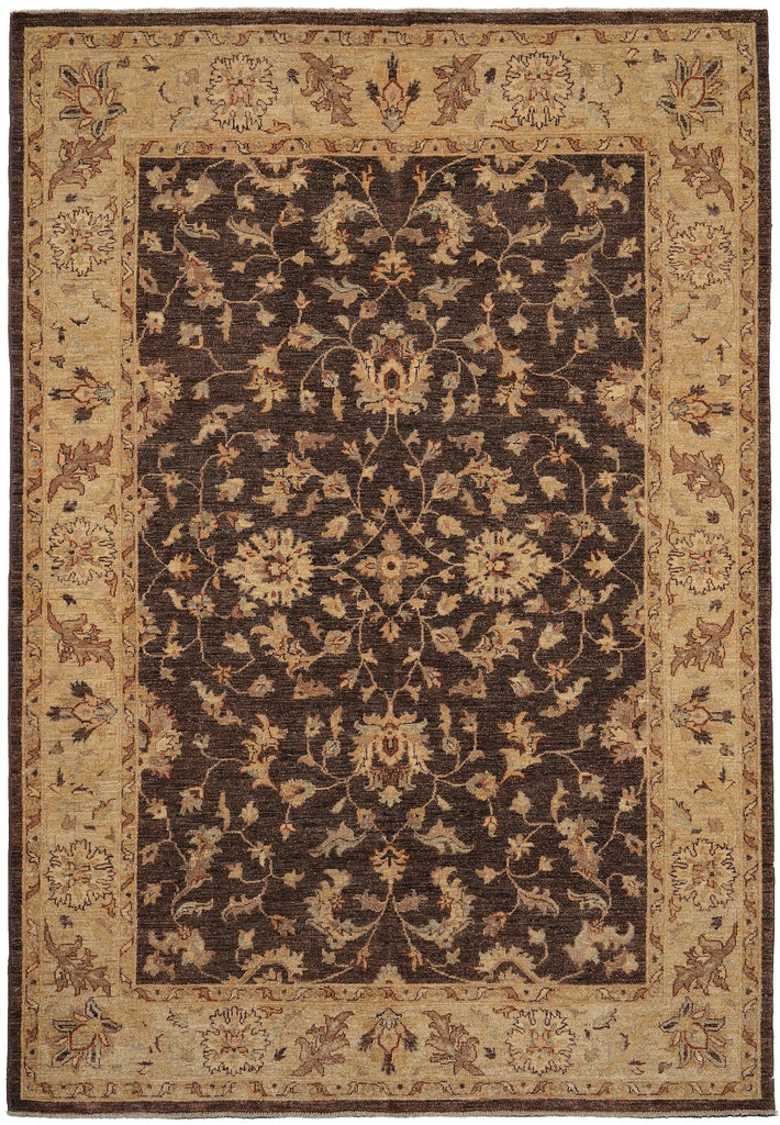 6 x 8.3 DARK BROWN Transitional Chobi Peshwar Hand-Knotted Rug - Pakistan #PIX-21419
