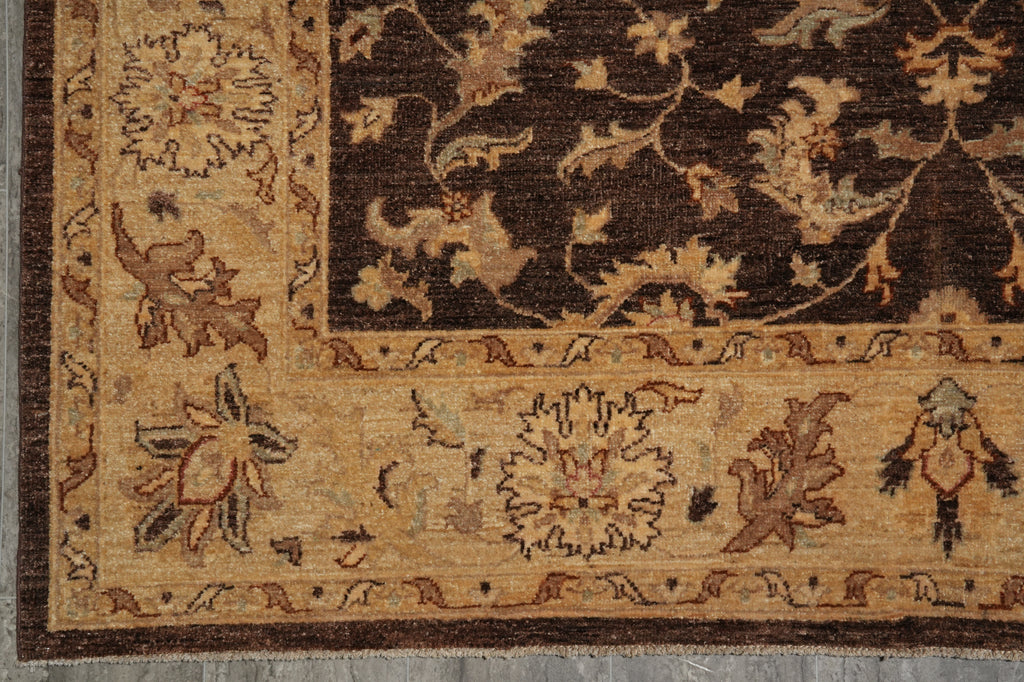 6 x 8.3 DARK BROWN Transitional Chobi Peshwar Hand-Knotted Rug - Pakistan #PIX-21419