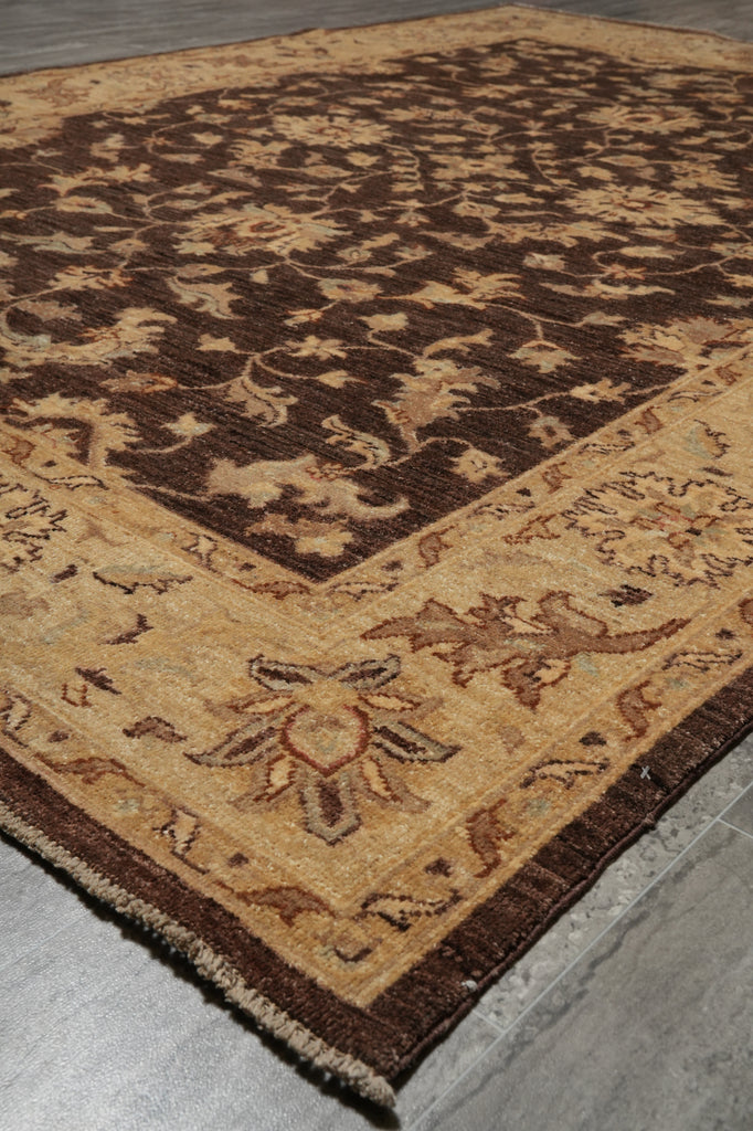 6 x 8.3 DARK BROWN Transitional Chobi Peshwar Hand-Knotted Rug - Pakistan #PIX-21419