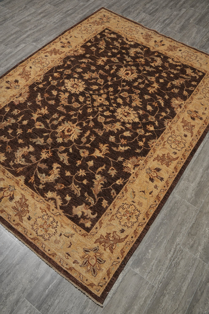 6 x 8.3 DARK BROWN Transitional Chobi Peshwar Hand-Knotted Rug - Pakistan #PIX-21419