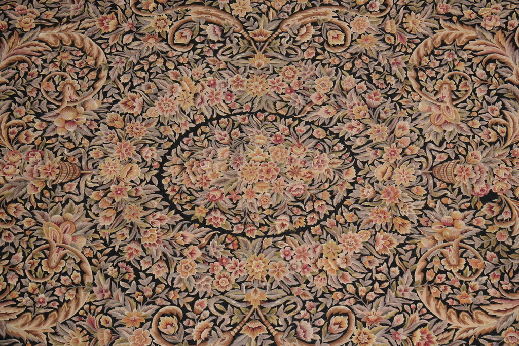 10 x 14.4 Black Flat Aubusson Weave Rug Tapestry Carpet Unique #PIX-4683