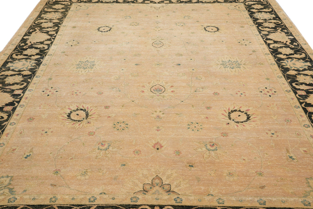8.8 x 11.8 Beautiful Quality Handmade Agra Rug Transitional Tan & Black #PIX-804-82
