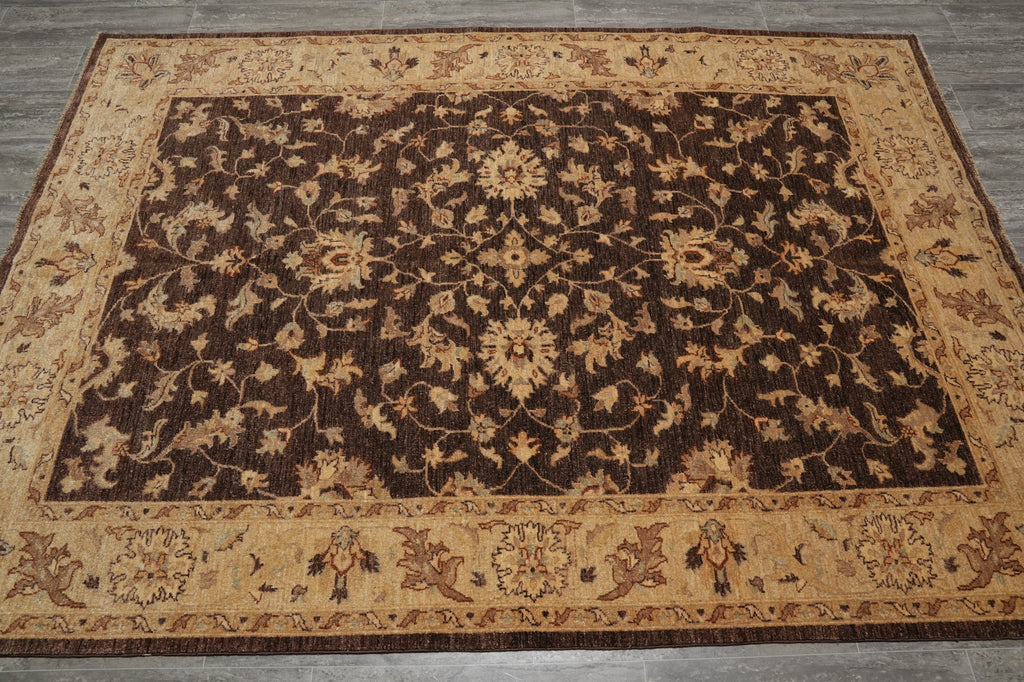 6 x 8.3 DARK BROWN Transitional Chobi Peshwar Hand-Knotted Rug - Pakistan #PIX-21419