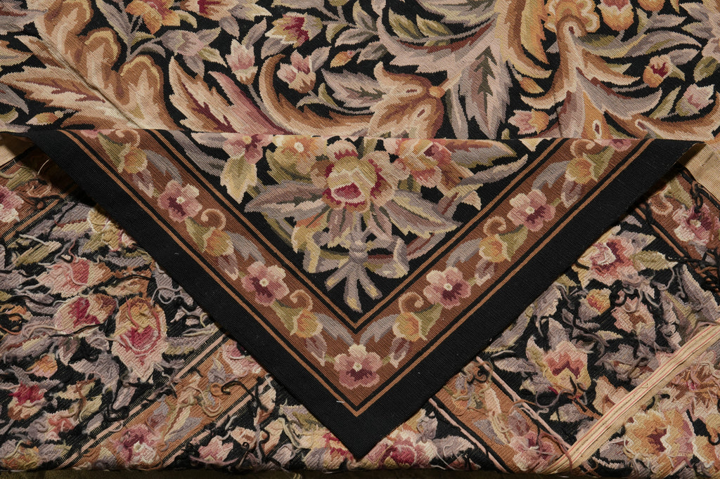 10 x 14.4 Black Flat Aubusson Weave Rug Tapestry Carpet Unique #PIX-4683
