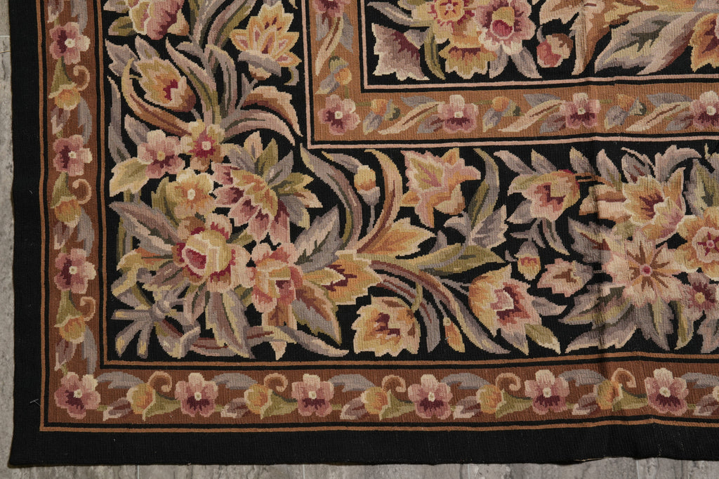 10 x 14.4 Black Flat Aubusson Weave Rug Tapestry Carpet Unique #PIX-4683