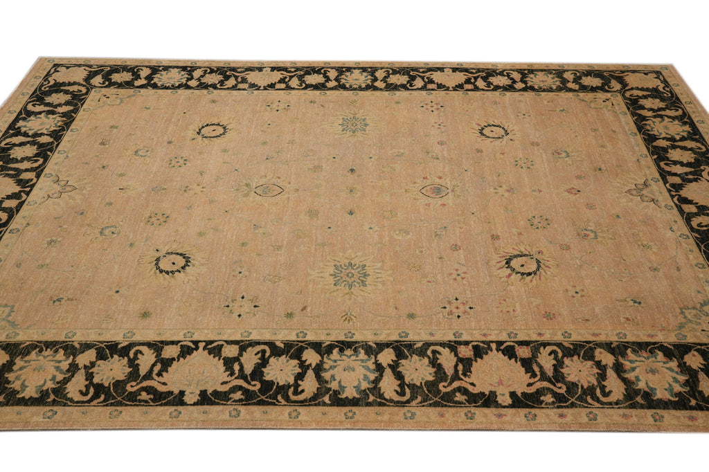 8.8 x 11.8 Beautiful Quality Handmade Agra Rug Transitional Tan & Black #PIX-804-82