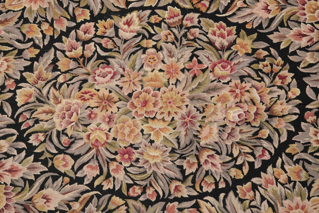 10 x 14.4 Black Flat Aubusson Weave Rug Tapestry Carpet Unique #PIX-4683