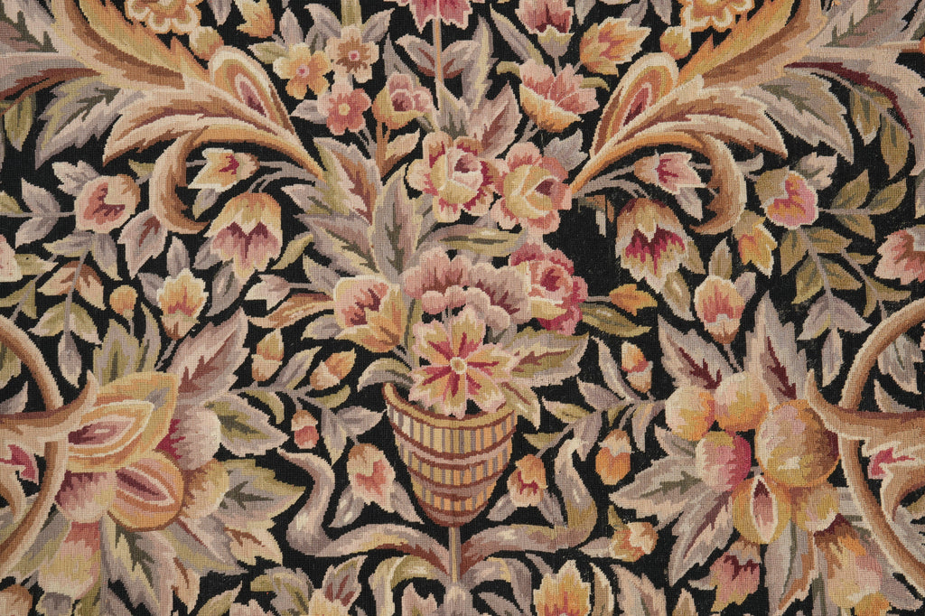 10 x 14.4 Black Flat Aubusson Weave Rug Tapestry Carpet Unique #PIX-4683