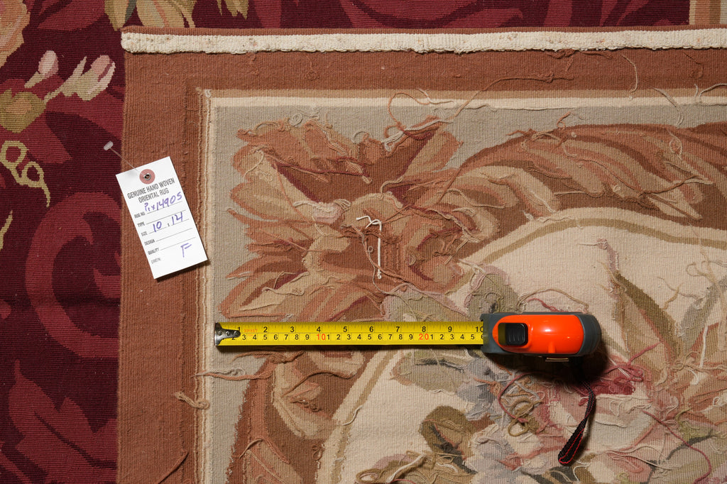 10 x 14 FLAT WEAVE AUBUSSON RUG BURGUNDY #PIX-14905