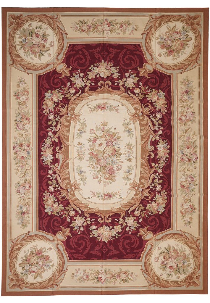 10 x 14 FLAT WEAVE AUBUSSON RUG BURGUNDY