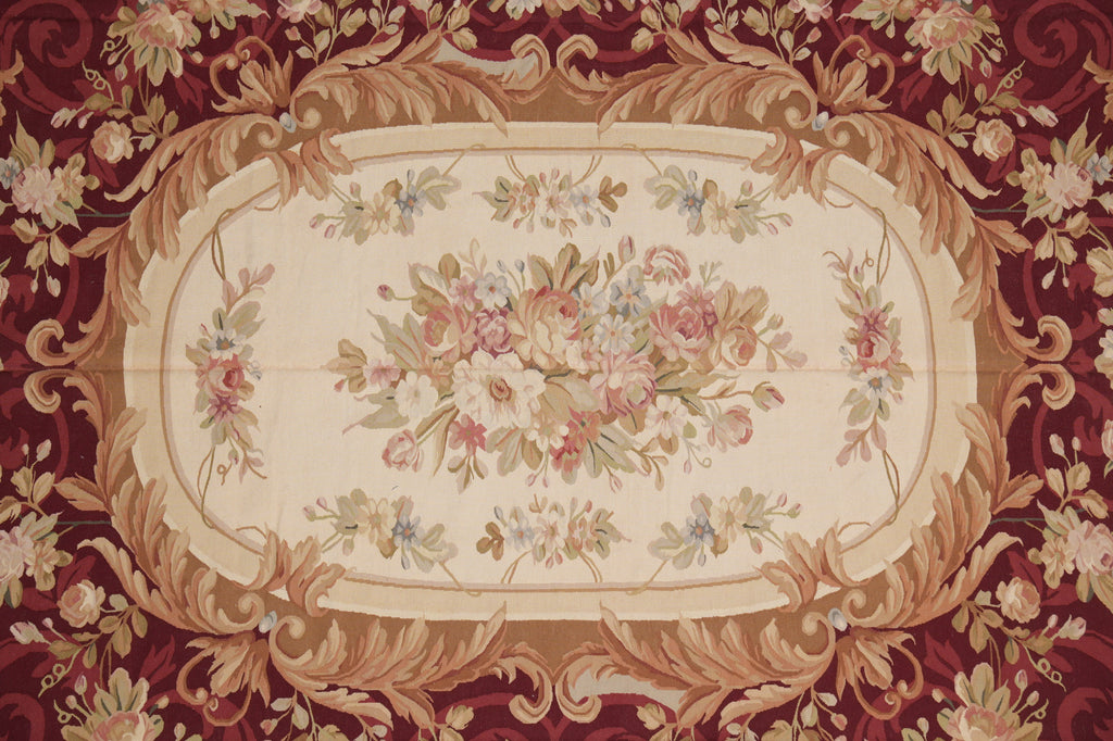 10 x 14 FLAT WEAVE AUBUSSON RUG BURGUNDY #PIX-14905