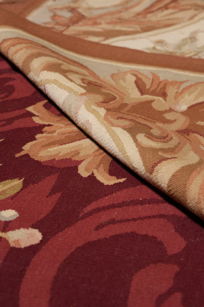 10 x 14 FLAT WEAVE AUBUSSON RUG BURGUNDY #PIX-14905