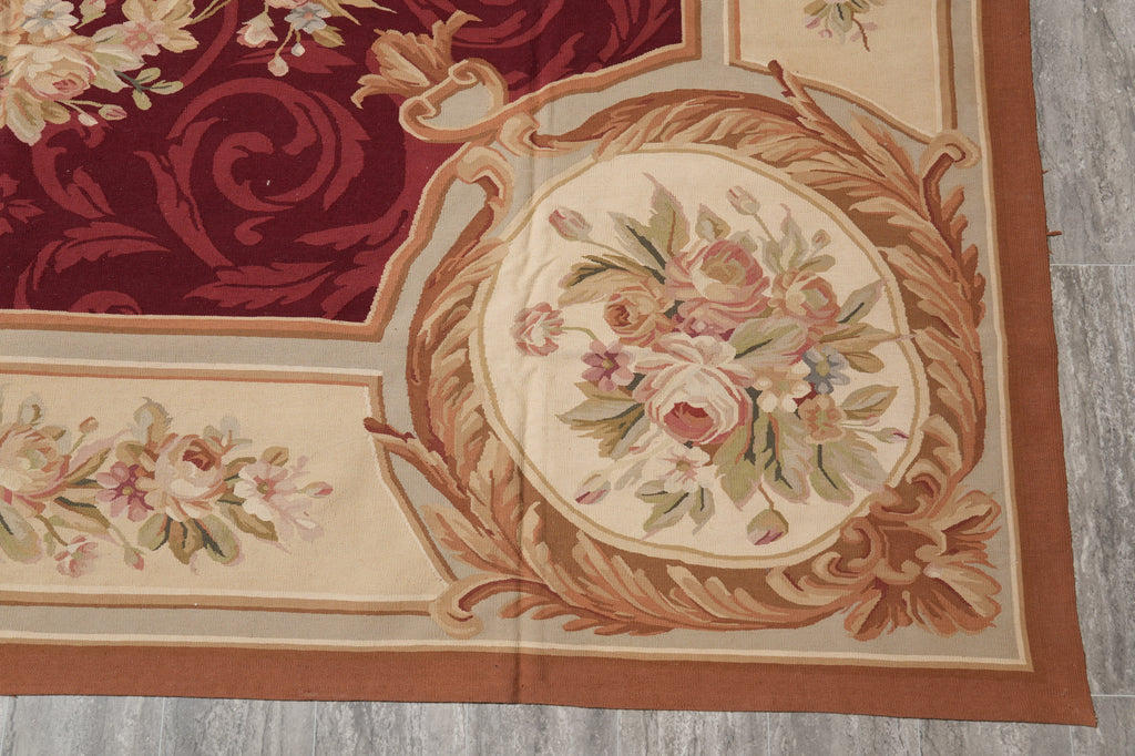 10 x 14 FLAT WEAVE AUBUSSON RUG BURGUNDY #PIX-14905