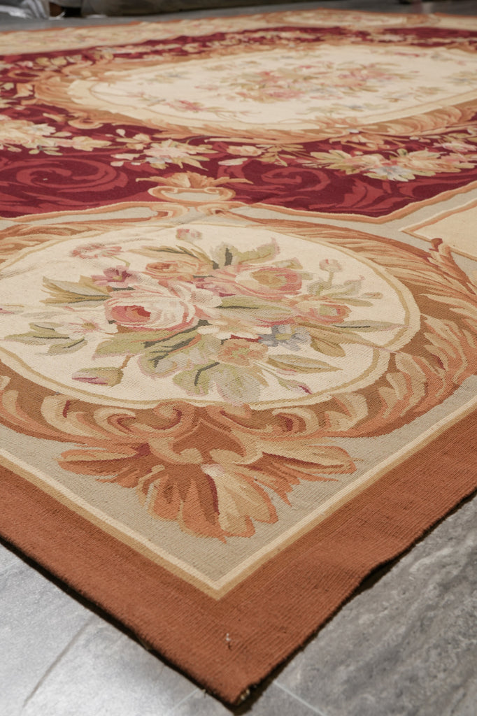 10 x 14 FLAT WEAVE AUBUSSON RUG BURGUNDY #PIX-14905