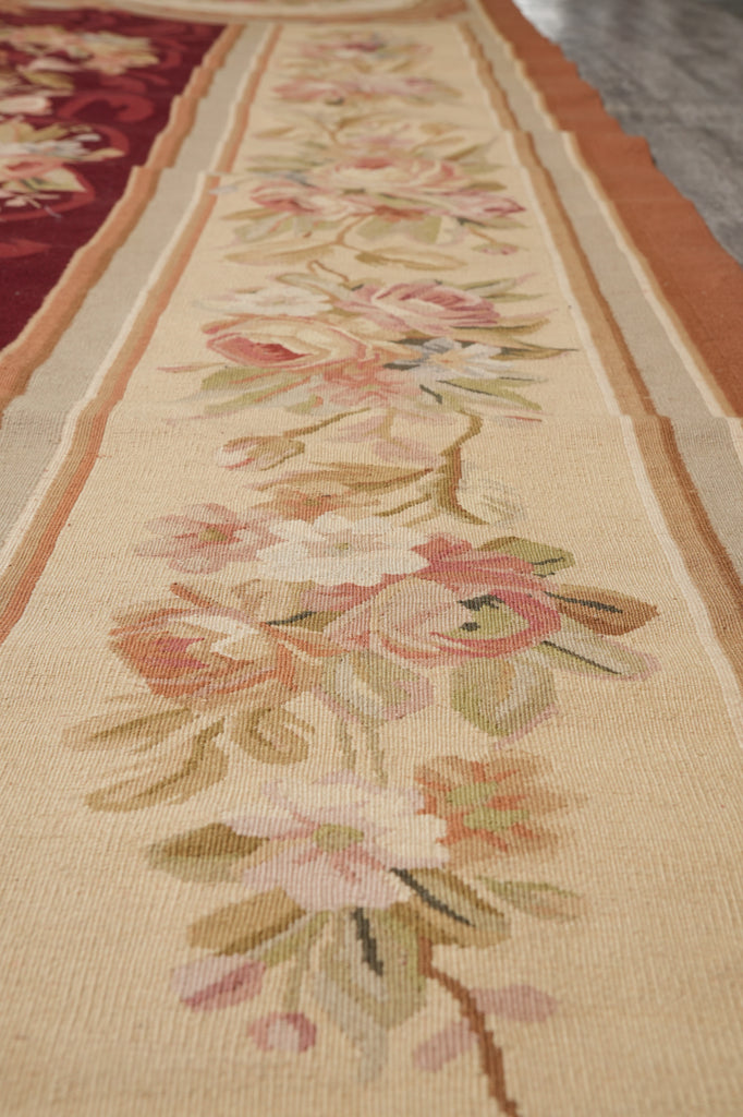 10 x 14 FLAT WEAVE AUBUSSON RUG BURGUNDY #PIX-14905