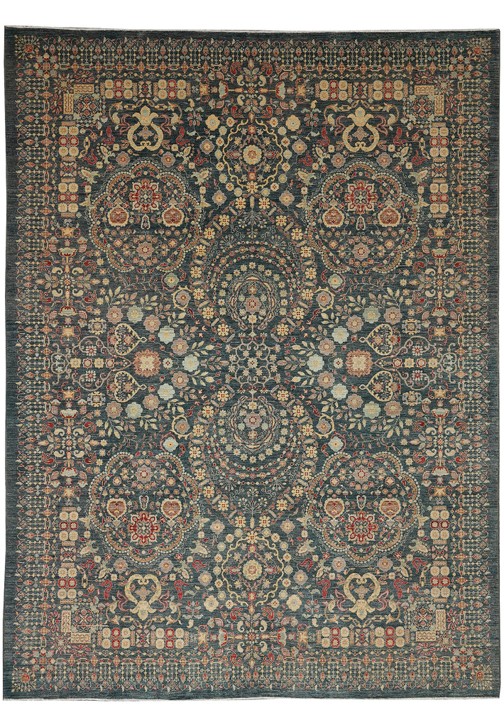 9.1 x 12.1 High Quality Natural Wool Vegie Dye Chobi Rug Detailed Gray #PIX-28544