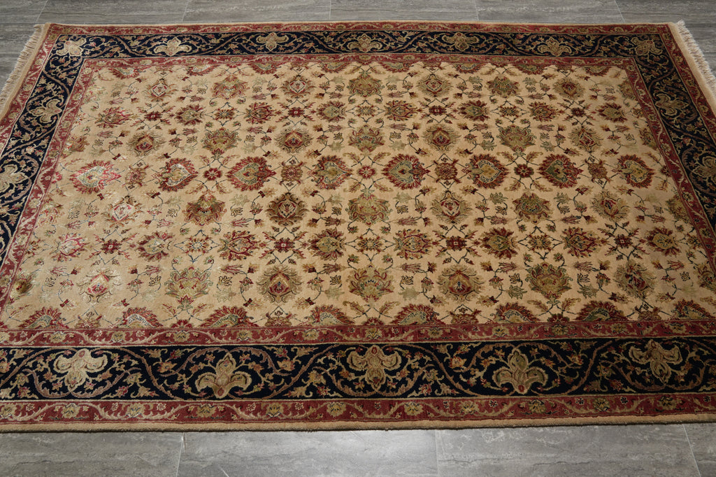 5.4 x 8.3 Beige Quality Silk & Wool Indian Rug #PIX-804-150