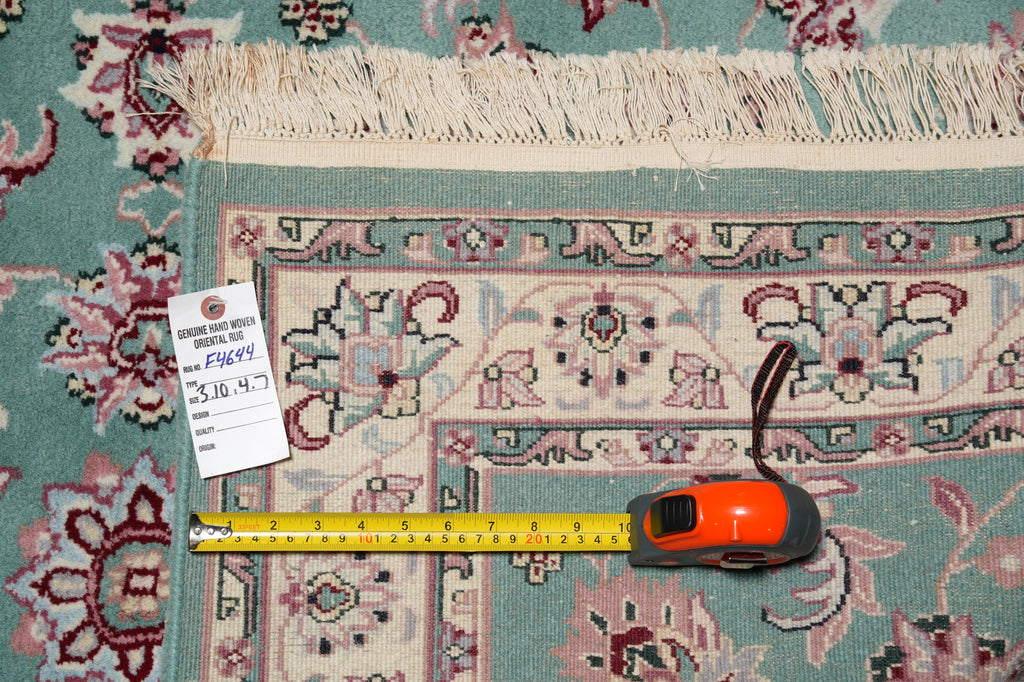 4 x 4.7 Green Handmade Wool Rug #F-4644