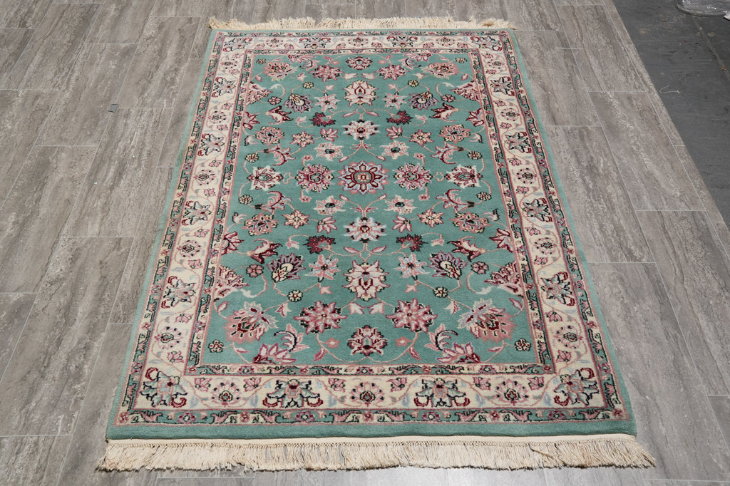 4 x 4.7 Green Handmade Wool Rug #F-4644