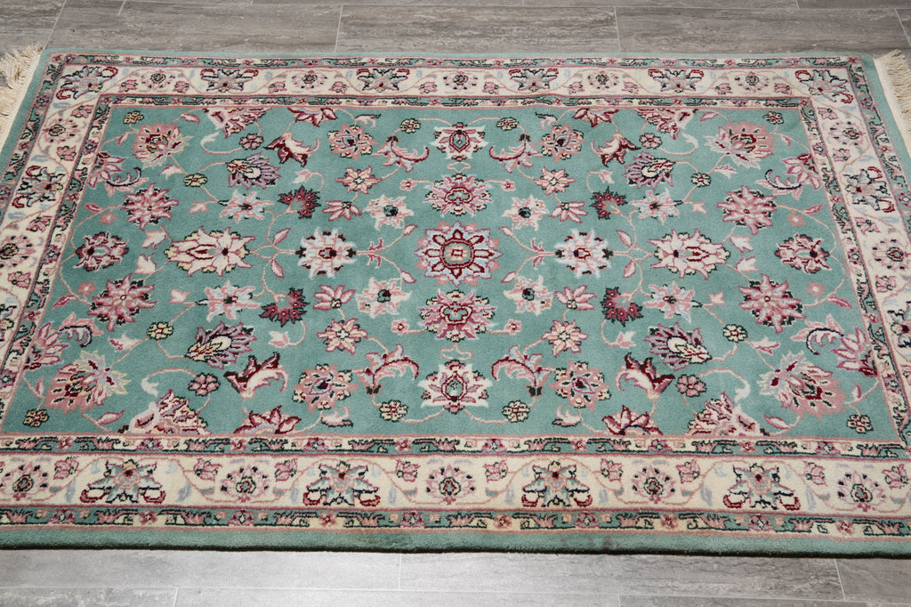 4 x 4.7 Green Handmade Wool Rug #F-4644
