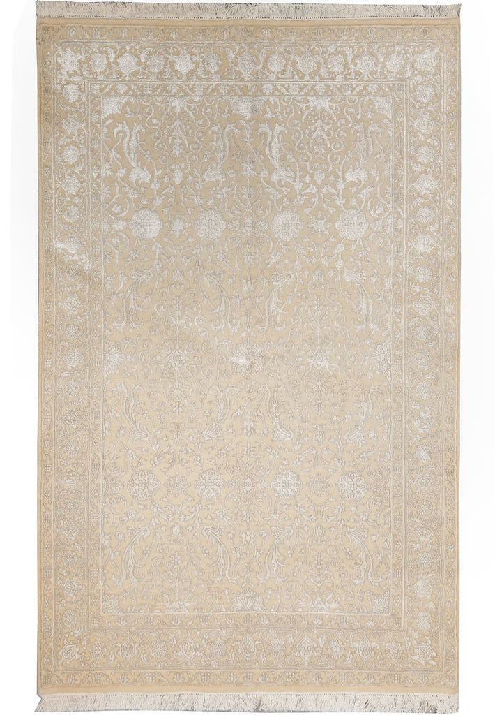 4 x 6 Wool and Silk  Two Tone Pastels Light Colors Fine Handmade Rug Modern Transitional