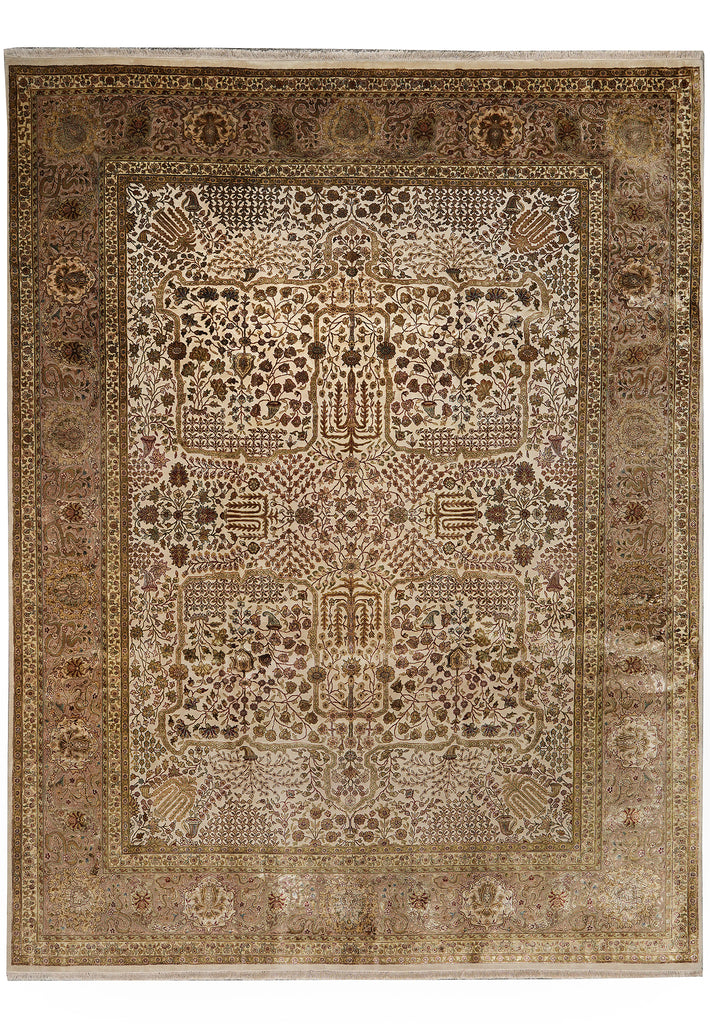 9.4 x 12 High Quality Wool And Silk Hand-Knotted Rug Fancy Details Neutral #PIX-804-164