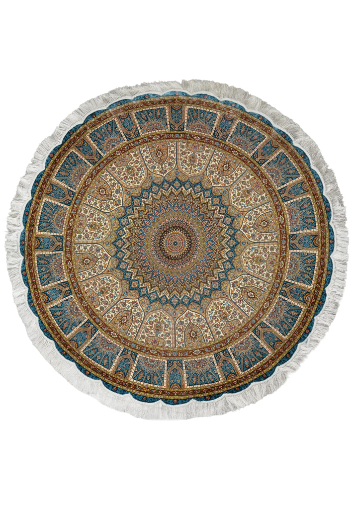 6 x 6 Feet Round Silk Rug Dom Esfahan Pattern #59127